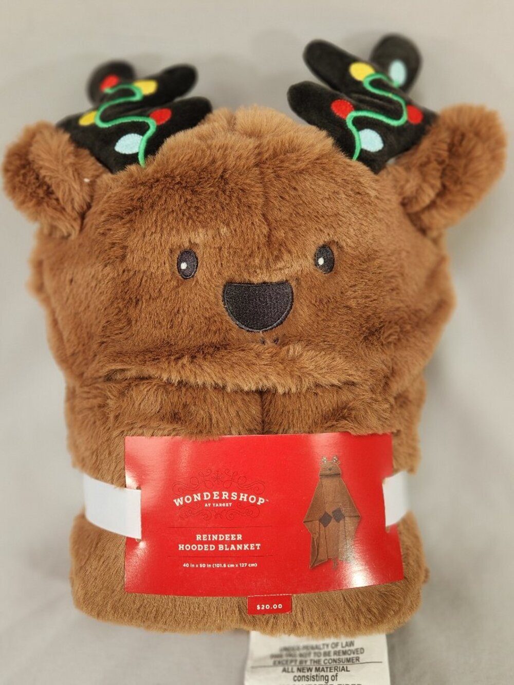 Wondershop Reindeer Hooded Blanket Christmas Holiday NWT 40 x 50